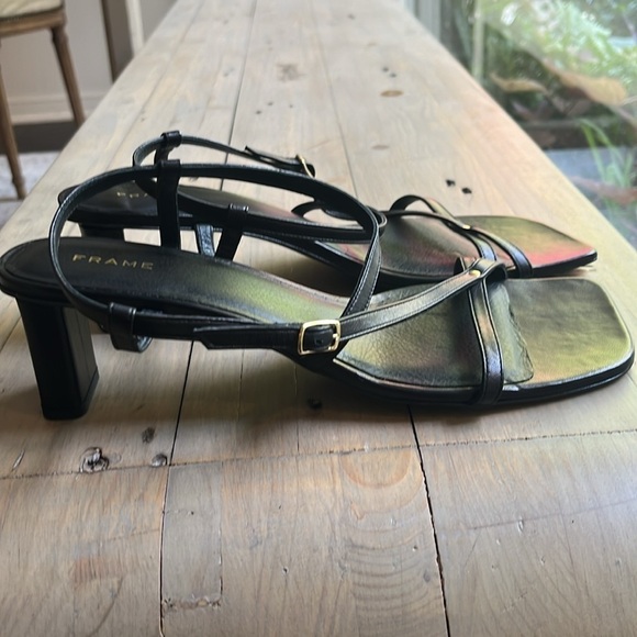 Frame Le Braxton Strappy Leather Black Sandal Square Toe Women EUR 39.5 US 9 - Picture 9 of 15